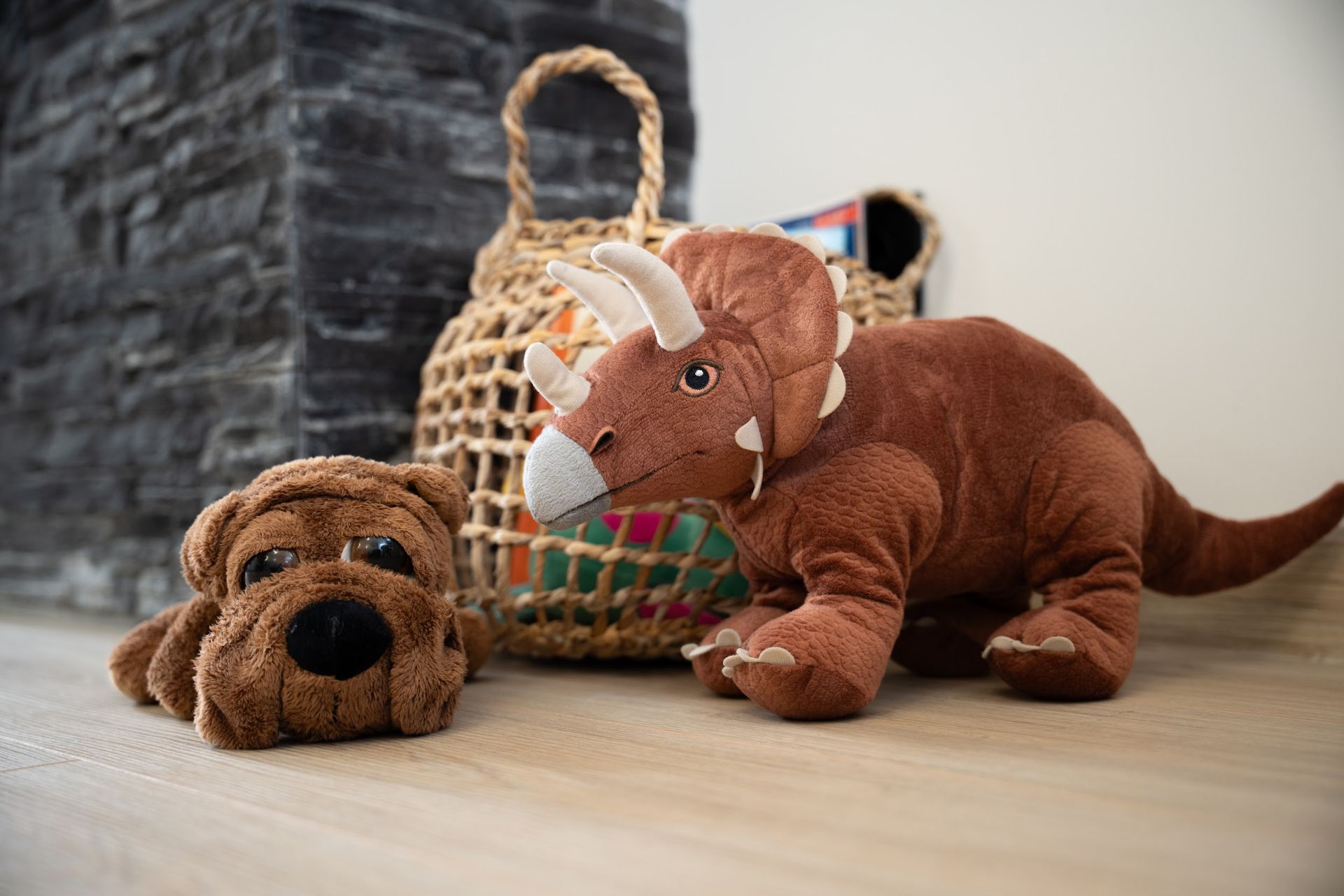 Family-friendly living space with organized toys and play baskets at Garden Apartments Riga